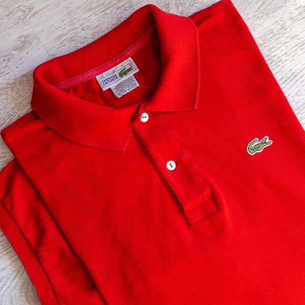 Chemise Lacoste polo shirt red 7 / 2XL 80s clothing mens vintage t shirt