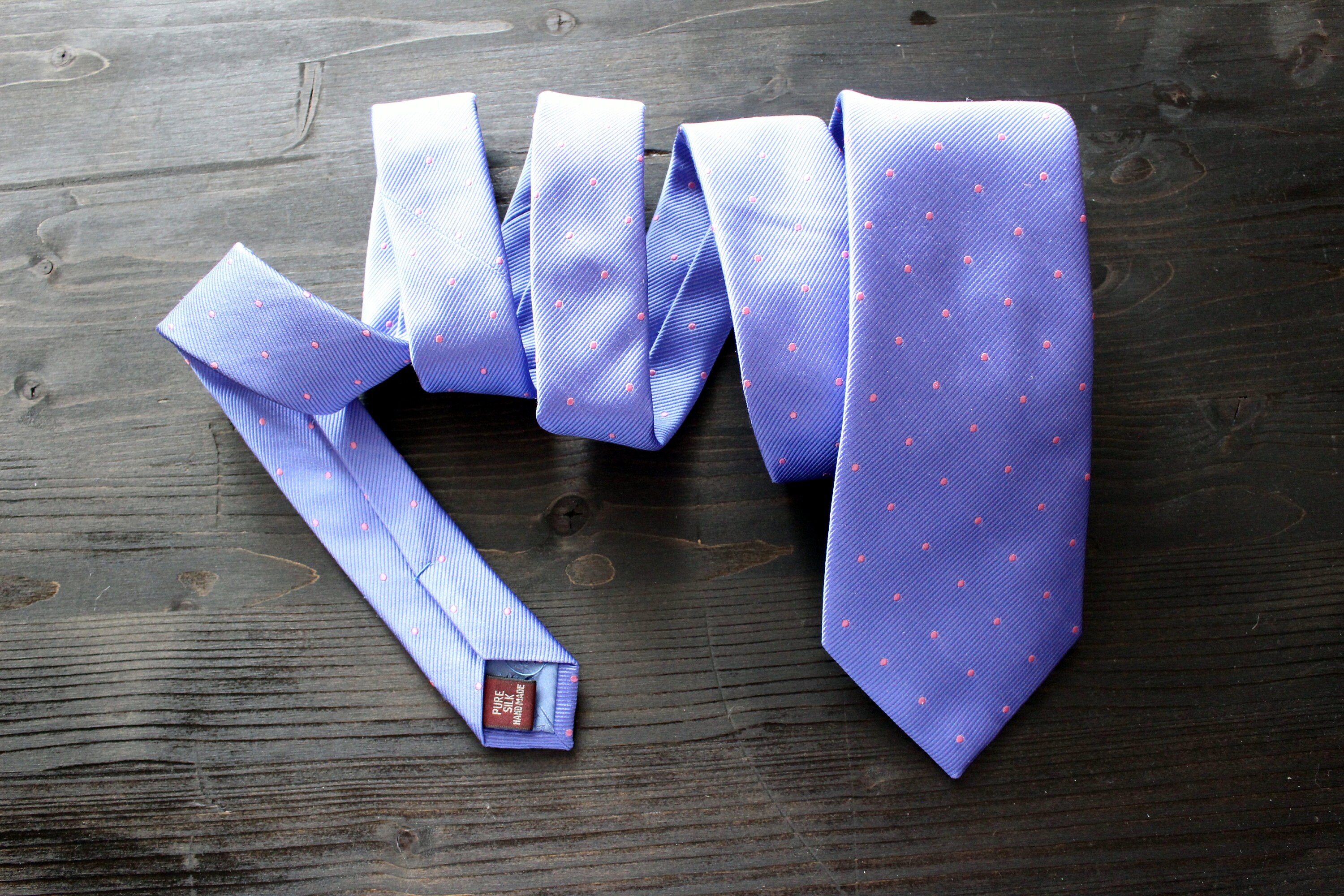 Sky blue pink spotted tie / Mens silk polka dot tie / Formal Etsy