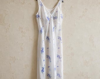 Vintage night gown lace slip dress Sheer night gown 90s See through sexy lingerie womens nightgown underwear