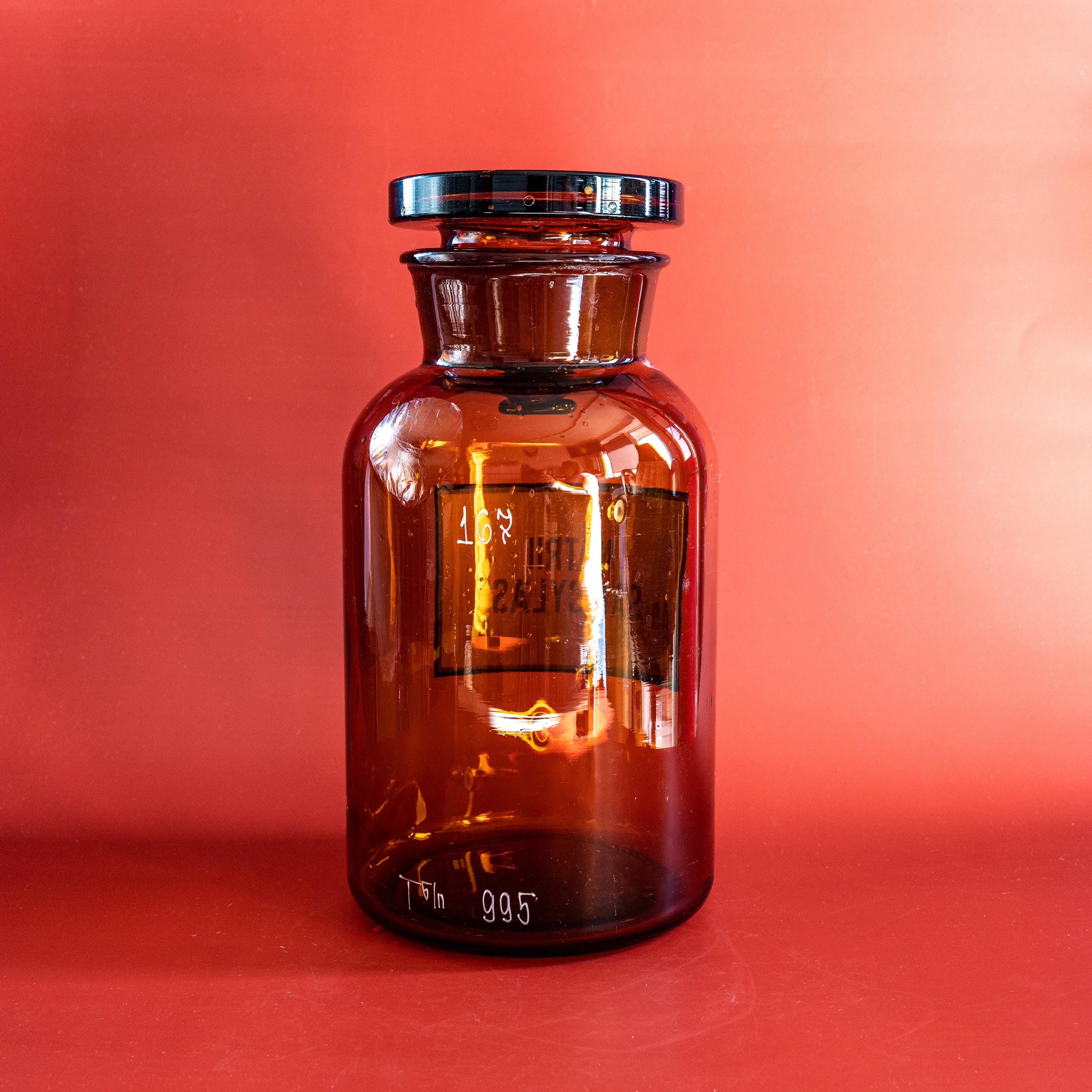 ヴィンテージ薬瓶 2.5リットル 蓋付き琥珀色のガラス瓶 蓋付き薬局瓶