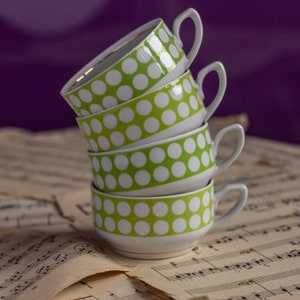 4x Riga porcelain green polka dot cups Vintage coffee cup RPR espresso cup set USSR drinkware latte mug