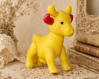 Vintage Yellow Plastic Cow Toy, USSR 1970s