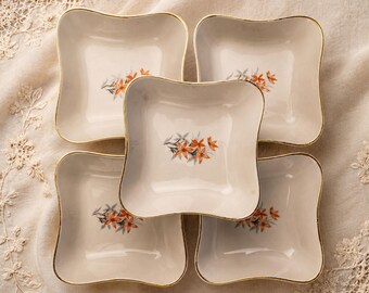 Vintage Riga Porcelain Dip Bowls: Floral Condiment Dishes, Set of 5