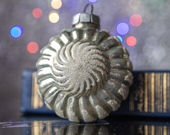 Vintage German Glass Christmas Ornament: Silver White Lantern, Flower