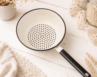 Vintage Enamel Colander: USSR Farmhouse Kitchen Decor