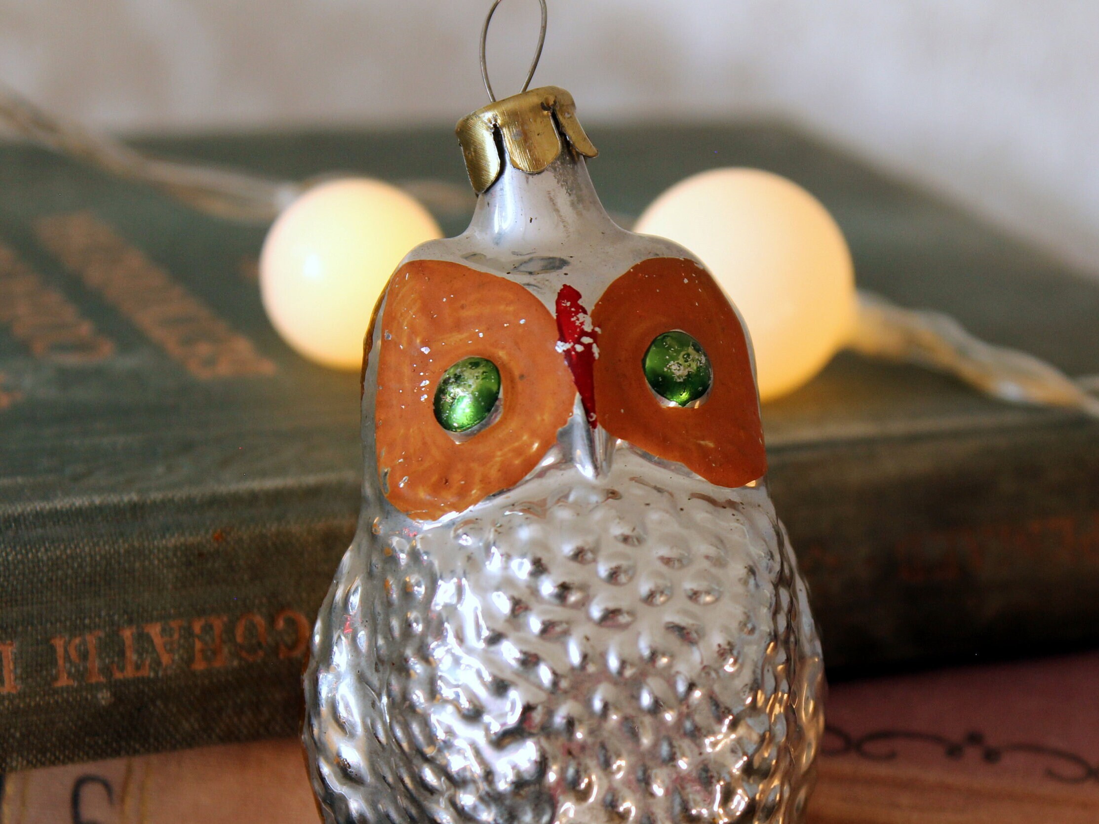 Vintage glass owl Christmas ornament Mercury glass bird ornaments Antique Christmas tree hanging decor