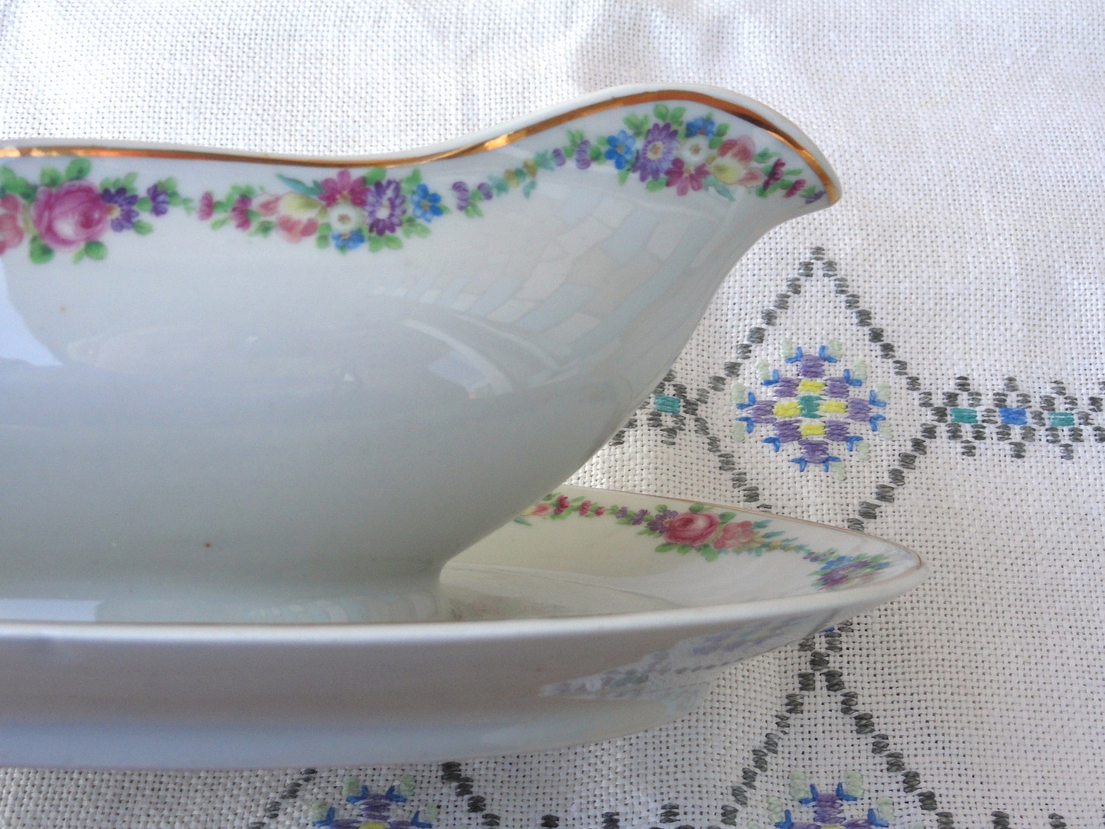 Porcelain gravy boat with attached saucer Antique gravy boat Etsy