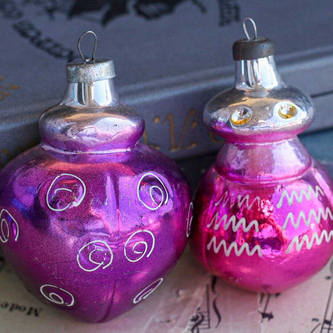 Vintage Christmas Decorations Mercury Glass Beetle Ladybug Ornament