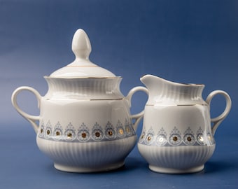 Riga Porzellan Teekanne Zuckerdose Milchkännchen Rustikale Küche sowjetisches Vintage Tee-Set Landgeschirr