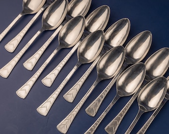 NOS Aluminium soppskedar set för 6 / 12 / Sovjetisk vintage bestickset / Stämplade skedar antika bestick