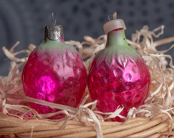 2x Vintage kerstglas aardbei dennenappel ornamenten kwikglas dennenappels Geblazen glas fruit hangend decor
