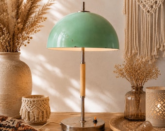 Mid century industrial lamp Green metal mushroom night light USSR Bedside standing  lamp 70s