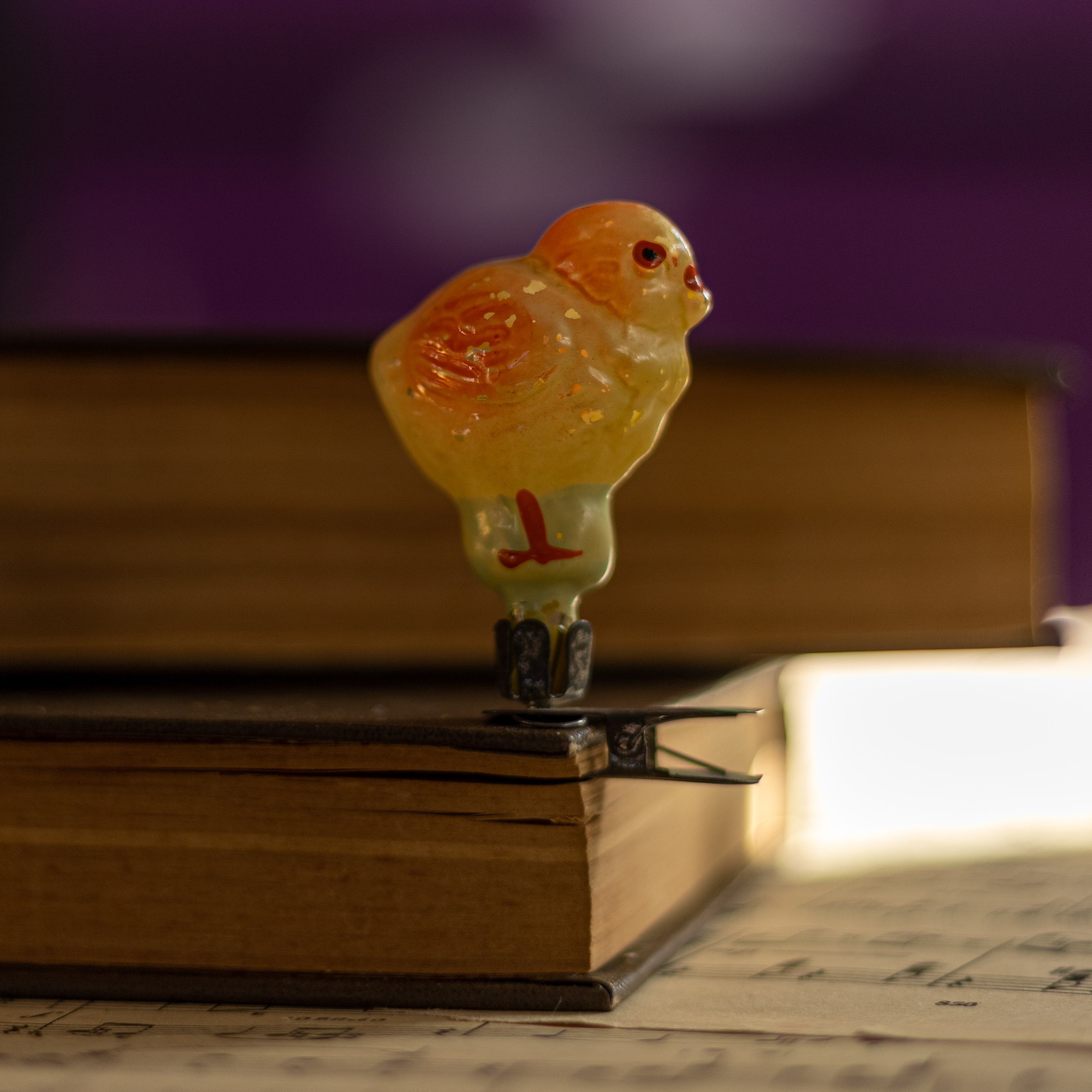 Vintage Christmas Ornament Glass Chick Rooster Hen Clip on