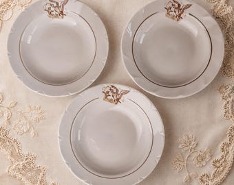 Juego de 3 cuencos de sopa de porcelana Riga vintage, diseño de pato.