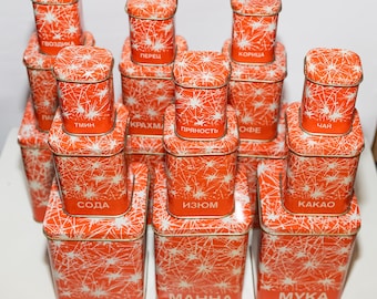 18x Vintage kitchen storage containers Red tin cans Kitchen Canister Set: USSR Nesting Tins