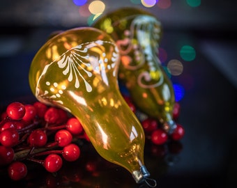 Vintage Christmas glass bells Orange yellow large glass bell ornaments Christmas tree decor