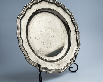 Vintage Metal Serving Tray: Ruffled Edge Vanity Platter
