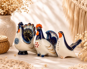 Lomonosov Porcelain Turkey Rooster Salt & Pepper Shakers: Cobalt Blue USSR Vintage
