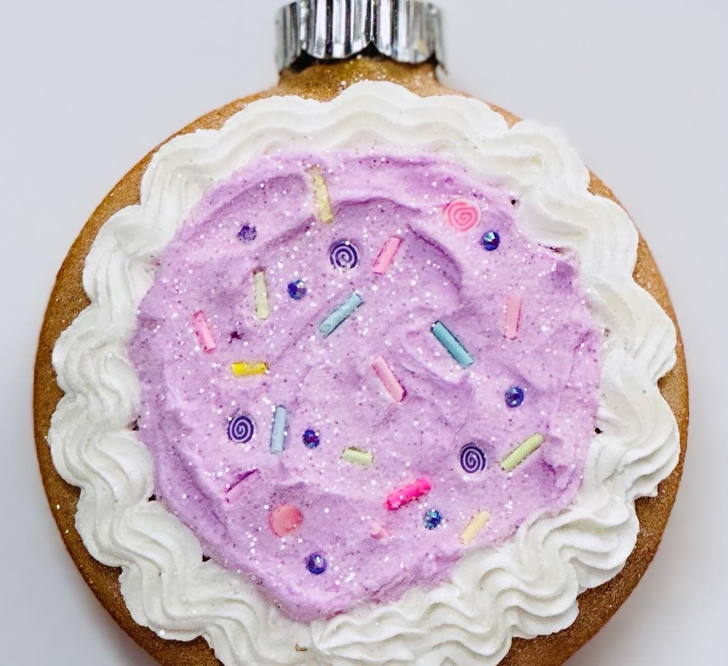 Large Pink Gingerbread Cookie Ornament Fake Bake Glass Faux Frosting 4.5  Inch 