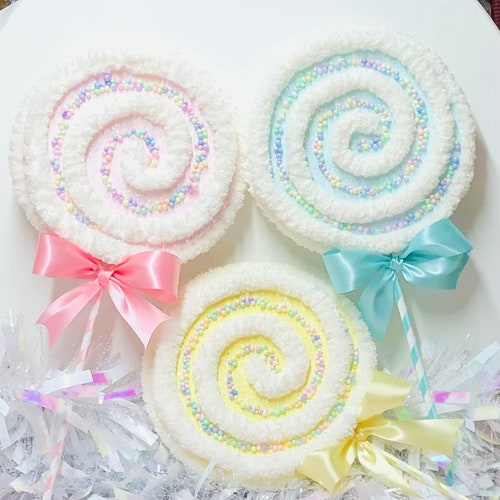 Piruleta de chenilla y purpurina de Candy Land de imitación pastel de 9 pulgadas, 19 pulgadas de largo, extra grande