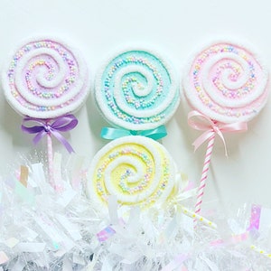 Small 10 Inch Lollipop Pastel Prop White Chenille With Candy Bits 4 Inch Wide