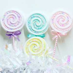 4 Inch Lollipop Candy Land Pastel Prop White Chenille With Candy Bits 10 Inch Tall