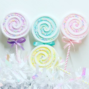 Small 10 Inch Lollipop Pastel Prop White Chenille With Candy Bits 4 Inch Wide