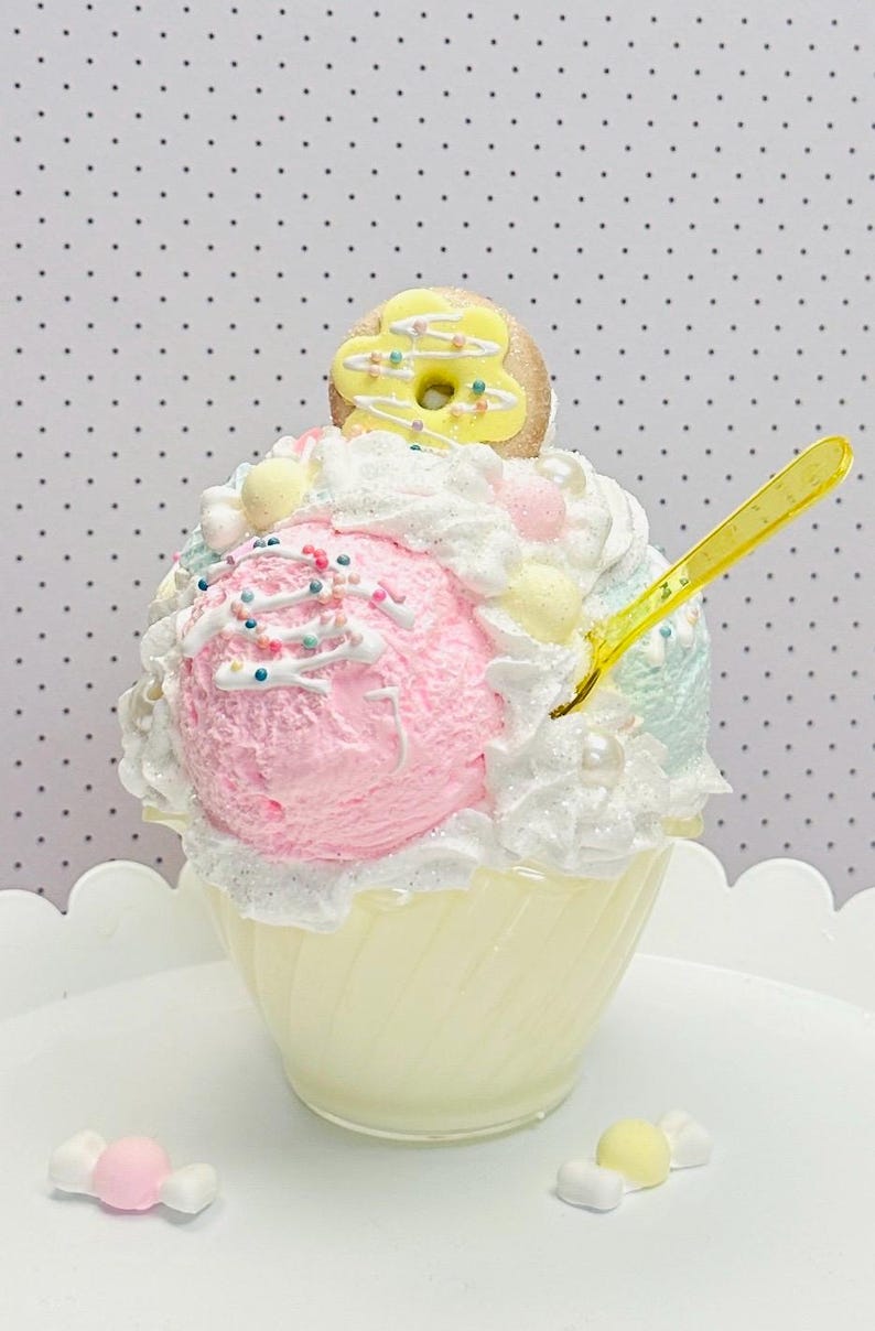 Large 5 Inch Ice Cream Sundaes 3 Scoops Pink Aqua Yellow Faux Whip With ...