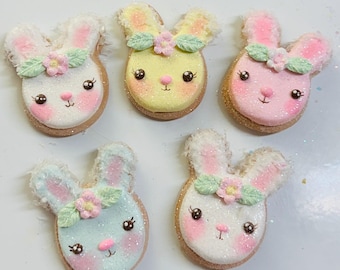Small Fake Easter Bunny Cookies Flowers Coconut Ears Fake Bake 2 inches