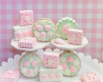Fake Pastel Strawberry Pink Mint  Sugar Covered Cookie Fake Bake 2 Inch