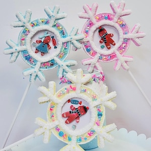 Pastel Gingerbread Snowflake Glitter Sprinkle Tree Picks Picture Frame 16 Inch x 6 Inch Sold Individually