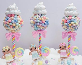 Gumball Candy Land Tree Gingerbread Lollipop Faux White Frosting Large 7 Inch