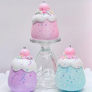 Small Pastel Gumdrop Glitter Ornaments With A Cherry On Top And Sprinkles 4 Inch