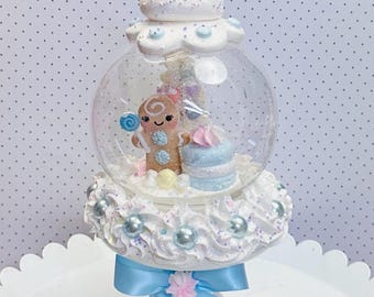 Gingerbread Candy Land Waterless Globe On Pedestal Bottle Brush Trees Candy Lollipops And Sprinkles 9 Inch Decoration