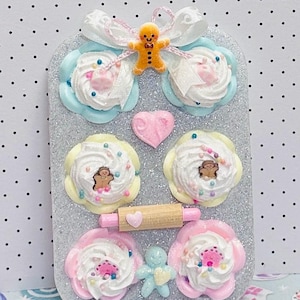 Pastel Muffin Tin Fake Bake Gingerbread Cupcakes  Ornament Display 5 Inch