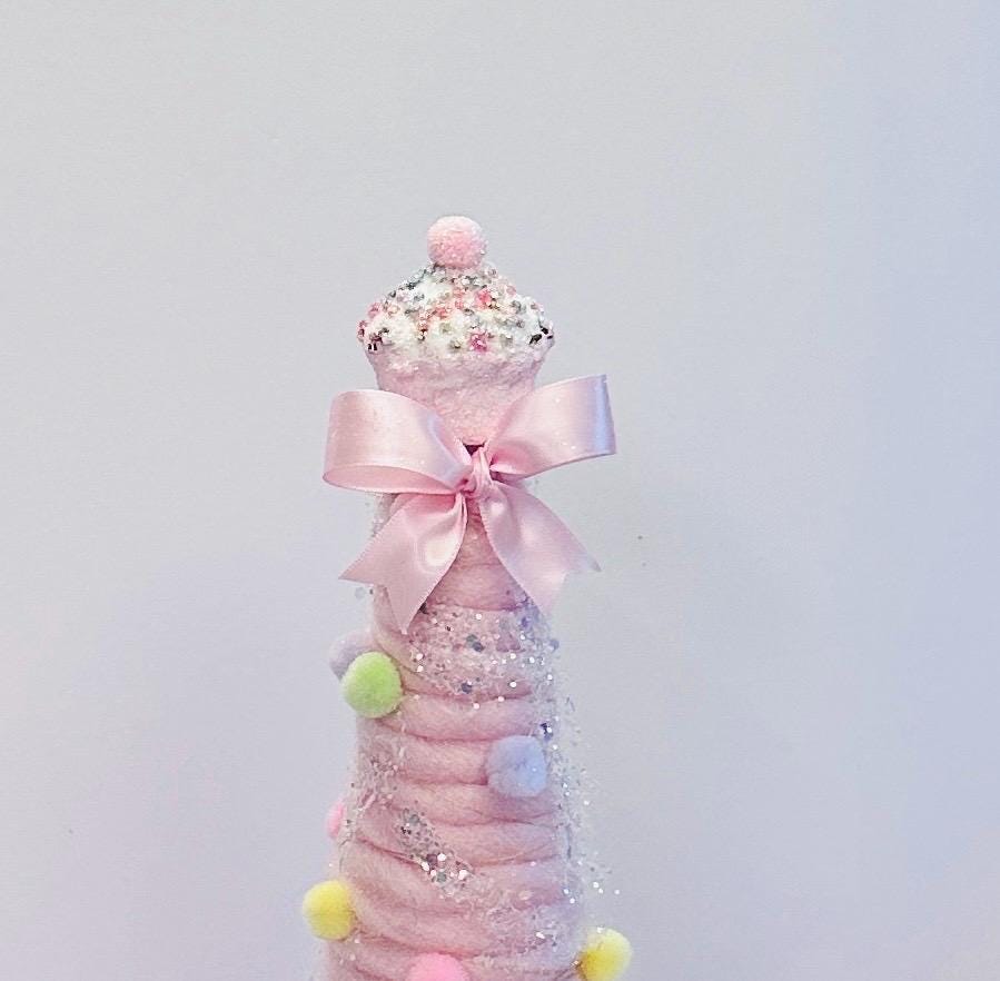Large Cotton Candy Land Pom Pom Gingerbread Tree CupCake On Top 17 Inches