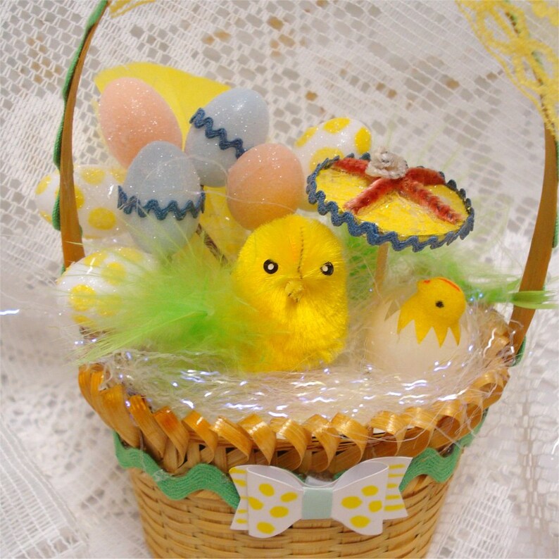 Miniature Easter Basket Decoration Chenille Chick Parasol - Etsy