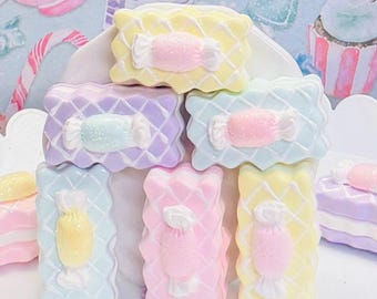 Mini Rectangle Pastel Cookie With Candy On Top Fake Bake Decor Non Edible Glitter Sparkle 1 1/2 Inch