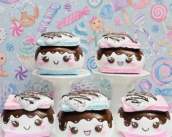 Small Pastel Faux S’more Kawaii Anthro Marshmallow Decoration Ornament Tier Tray Photo Prop Summer Fun