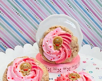 Fake Large Red Frosted Sugar Cookie With Sprinkles and A Gingerbread Boy  3 Inch