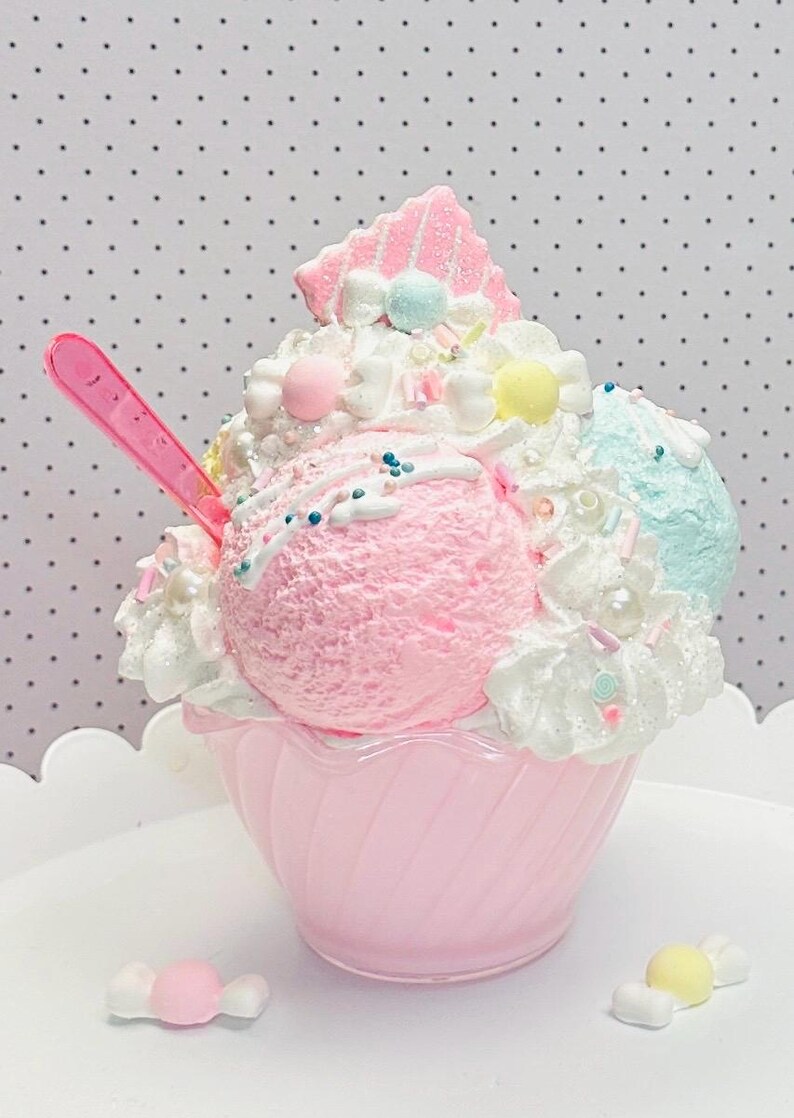 Large 5 Inch Ice Cream Sundaes 3 Scoops Pink Aqua Yellow Faux Whip With ...