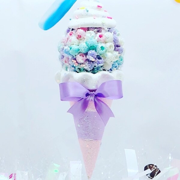 Pastel Ice Cream Sprinkle Swirl Top Glitter Cone 7 Inch Blue Pink Turquoise Purple