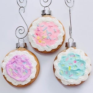 3 Inch Faux Sugar Cookie Ornament  Fake Bake Glass Frosted Sprinkles Glitter