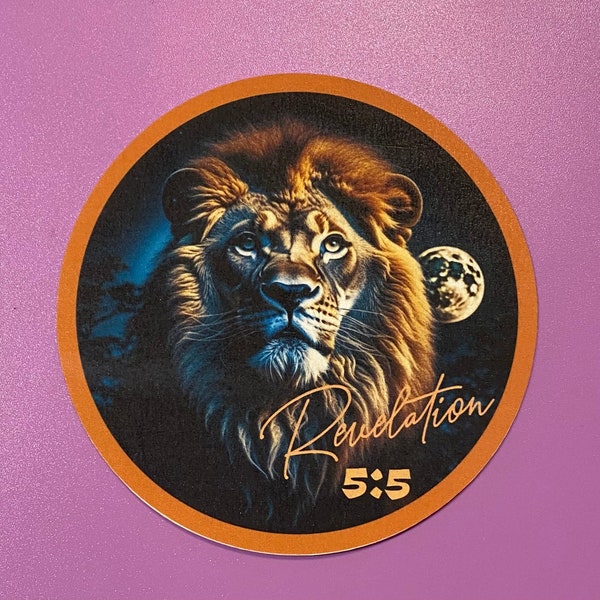 STICKER, Inspirational Revelation 5:5 Lion of Judah Regal Tough Design Faith Message Durable Vinyl Water Resistant 3" round  Laminated