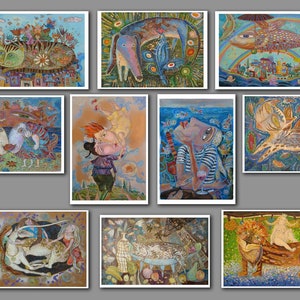 A fine art greeting card, Set of postcards with beautiful paintings, Art Print oil painting, Holiday gift, Greeting card 10 pieces