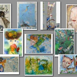 A fine art greeting card, Set of postcards with beautiful paintings, Art Print oil painting, Holiday gift Greeting card "Watercolor fantasy"