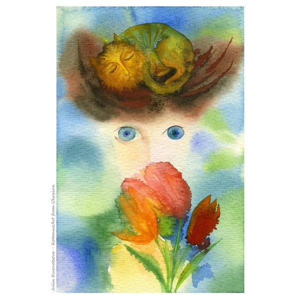 Ukrainian artist, Postcard based on my painting "Deep breath", Digital download, Ukrainian Seller, Wall Art