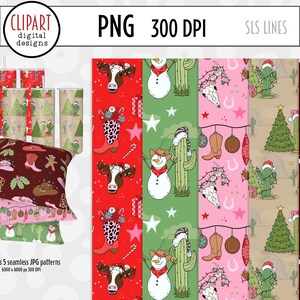 Western Christmas Clipart, Country Santa Clipart, Santa Rodeo, Cowboy Boot Ornaments, Santa on a Tractor, Christmas Cactus PNG