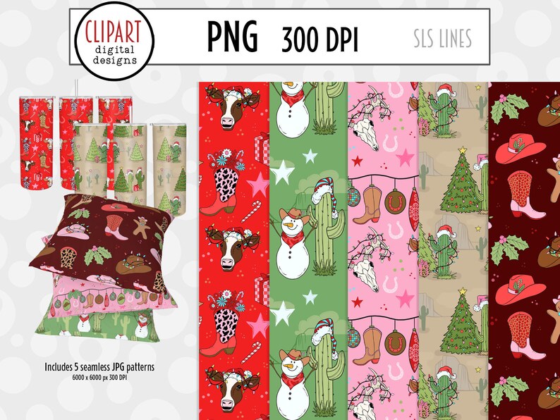 Western Christmas Clipart, Country Santa Clipart, Santa Rodeo, Cowboy Boot Ornaments, Santa on a Tractor, Christmas Cactus PNG