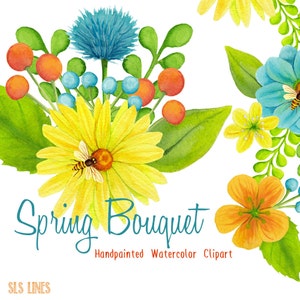 Flowers Bees and Honey Clipart, Spring Watercolor Graphics, Bees and Florals Clipart, Daisy png, bee clipart